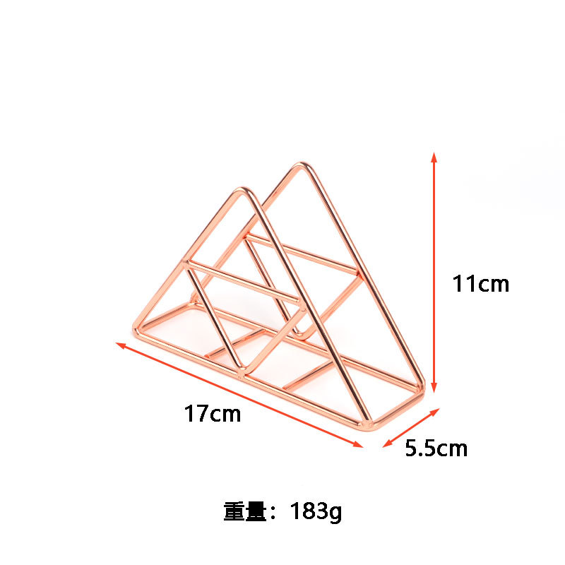 Soporte de tejido de hierro creativo triángulo vertical servilleta clip cafetería Hotel cartón clip mesa de comedor rack de almacenamiento