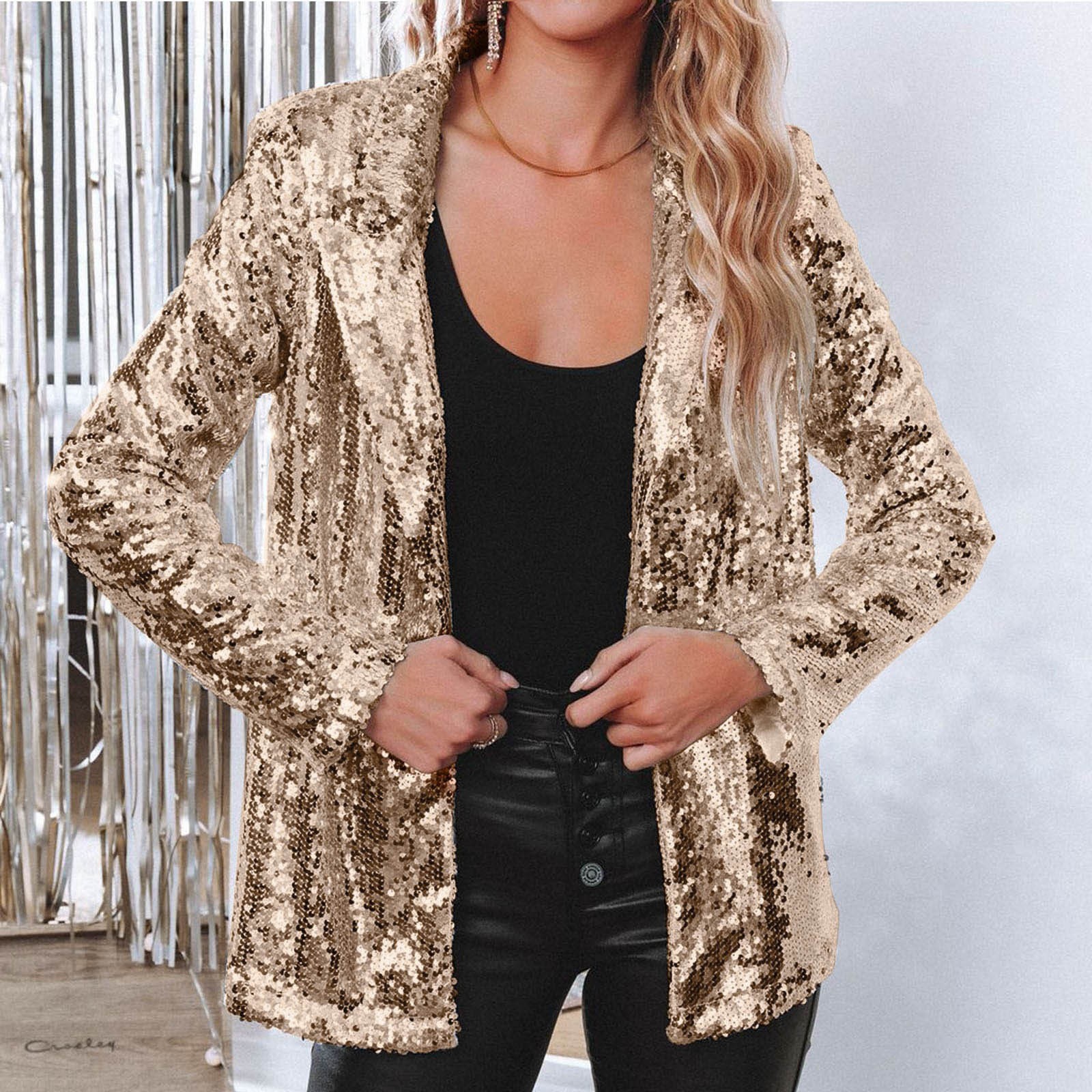 AliExpress eBay europeo y americano casual sequined Top sequined manga larga estilo de cercanías solapa temperamento pequeño traje chaqueta