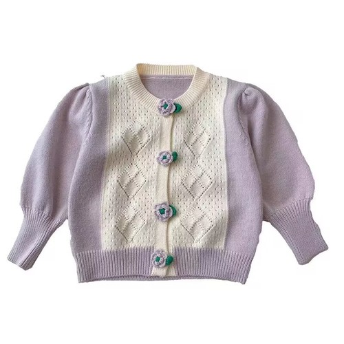Lini 24 Spring New Korean Style Baby Small Flower Round Neck Knit Cardigan Children Fashion Girl Top Trendy
