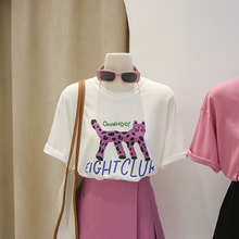女装短袖T恤女夏 韩版宽松版字母圆领女式上衣