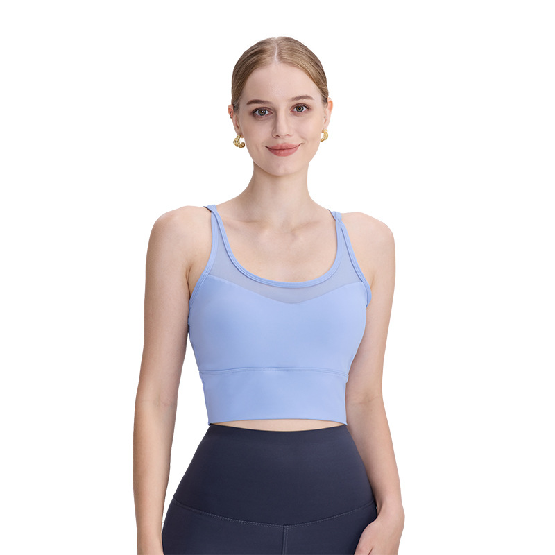Nuevo transfronterizo ropa interior deportiva de malla transpirable mujer desnuda sensación de la piel se reúne a prueba de choque correr deportes fitness belleza espalda