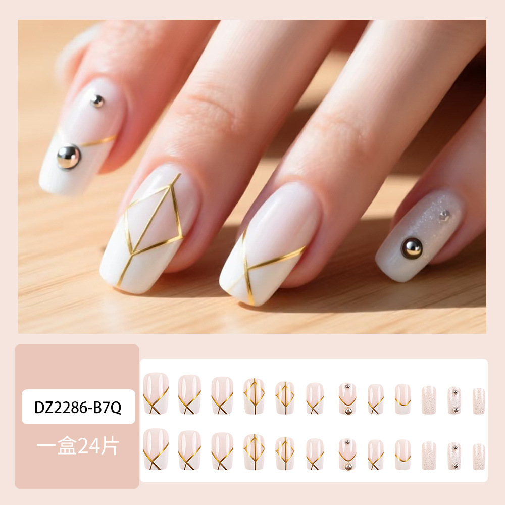 Comercio exterior polvo de oro desnudo blanco francés manicure polvo de diamante brillante desgaste de uñas 24 piezas de parche de uñas falsas image 7