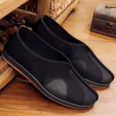 Old Beijing Cloth Shoes for Men, Mid-Age Adults, Non-Slip and Durable, Soft Soles, Father's Shoes, Retro Style, Kung Fu Shoes, One-Piece Slippers with Mesh