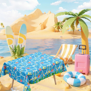 Summer Beach Tablecloth Pool Party Table Cover Square Plastic Hawaiian Tablecloth Beach Supplies Theme Party Wear