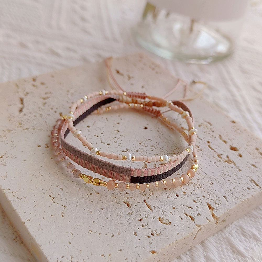 6g Weight Bracelets Classification Ribbon Chain Material 1 Piece Quantity Simple Style Round Seed Bead Ribbon Irregular Beaded Women's Bracelets