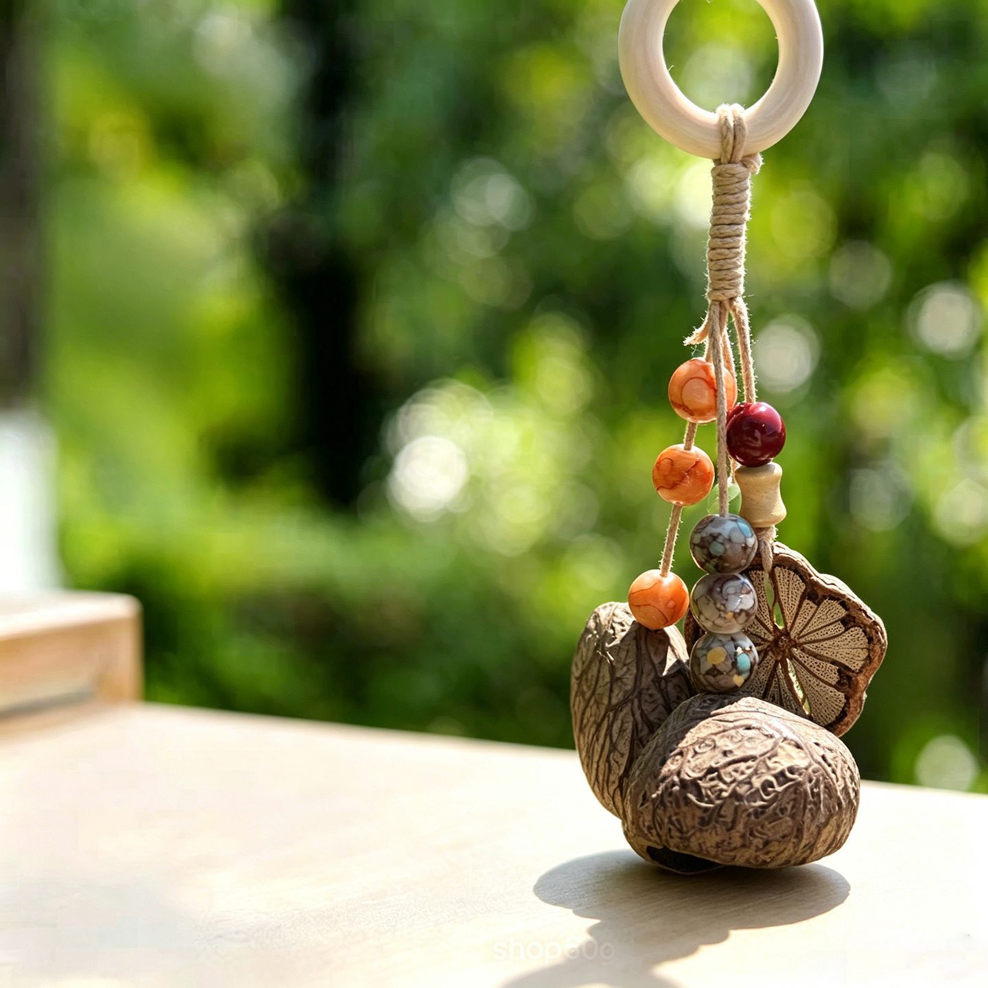 Forest-style natural fruit shell wind chime bag pendant, healing handmade finished product, car-mounted rattle, calming hanging ornament