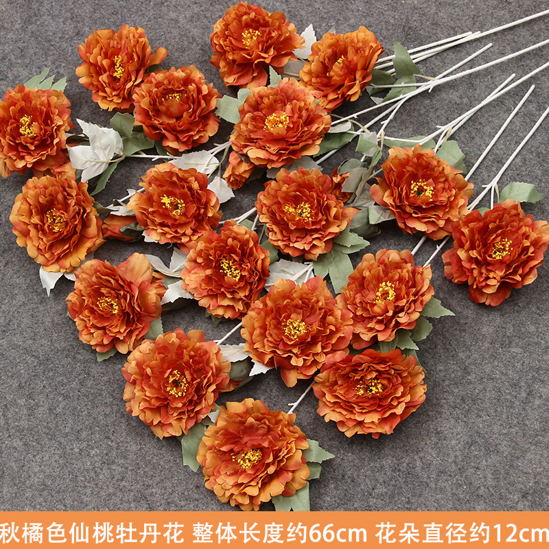 Flores de imitación naranja peonía naranja hortenida neblina orquídea flor flor de boda seda naranja