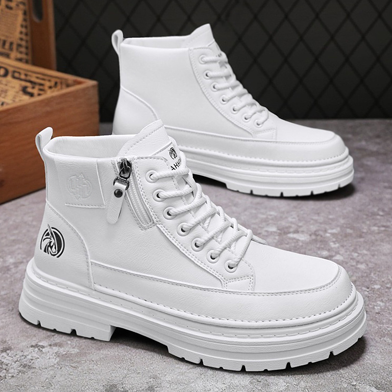Men's Shoes Autumn and Winter Solid Color Lace-Up High-Top Martin Boots Fashion Casual Versatile Workwear Motorcycle Thick-Soled Youth Trendy Shoes