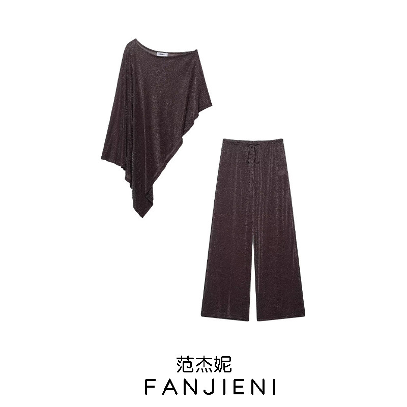 ZR外贸批发 欧美风女装 时尚金属色线不对称斗篷外套裤子 3067772|undefined