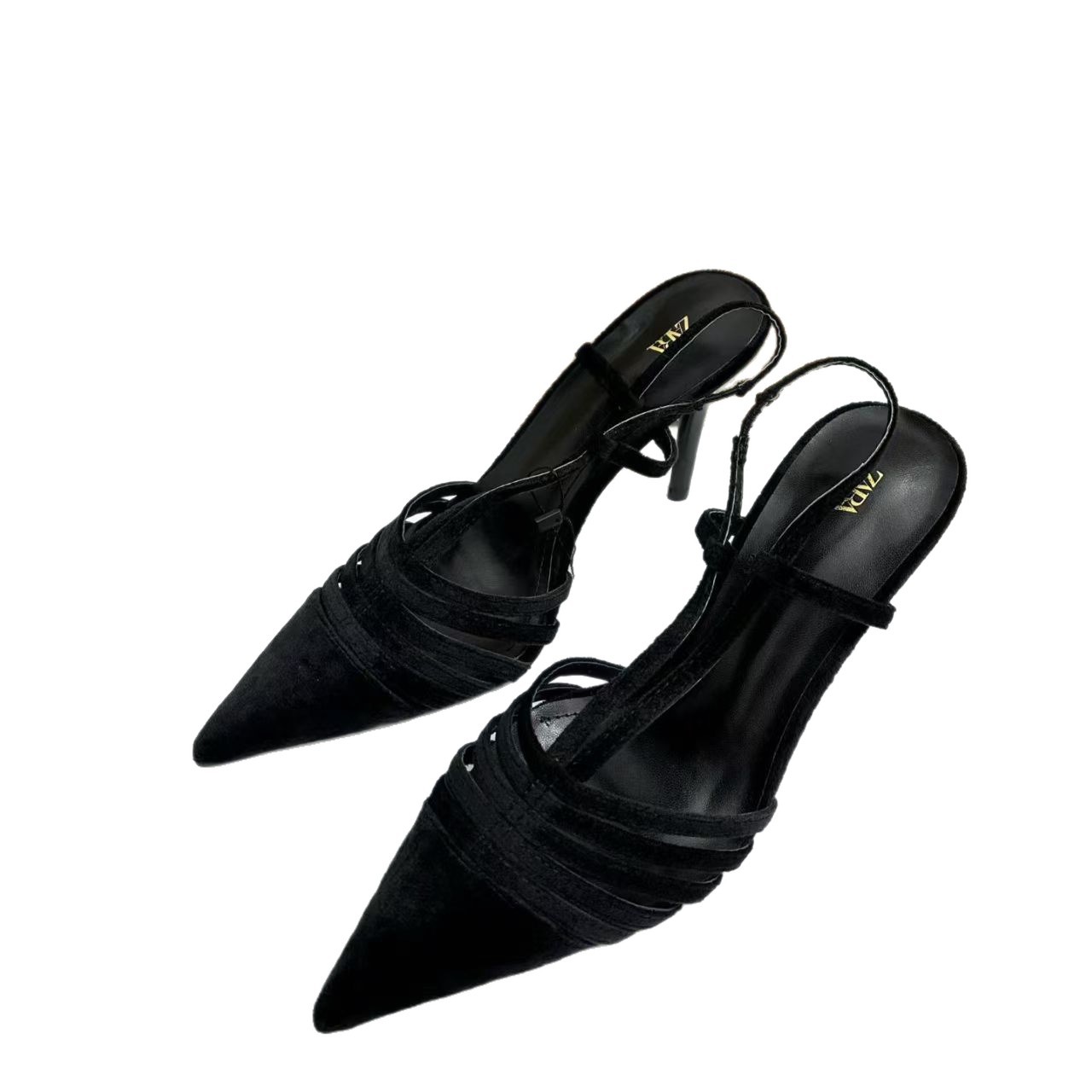 2026 Spring/Summer New Product French Pointed Velvet Material Temperament Muller Shoes Thin Heels Shallow Mouth Strap Sandals for Women