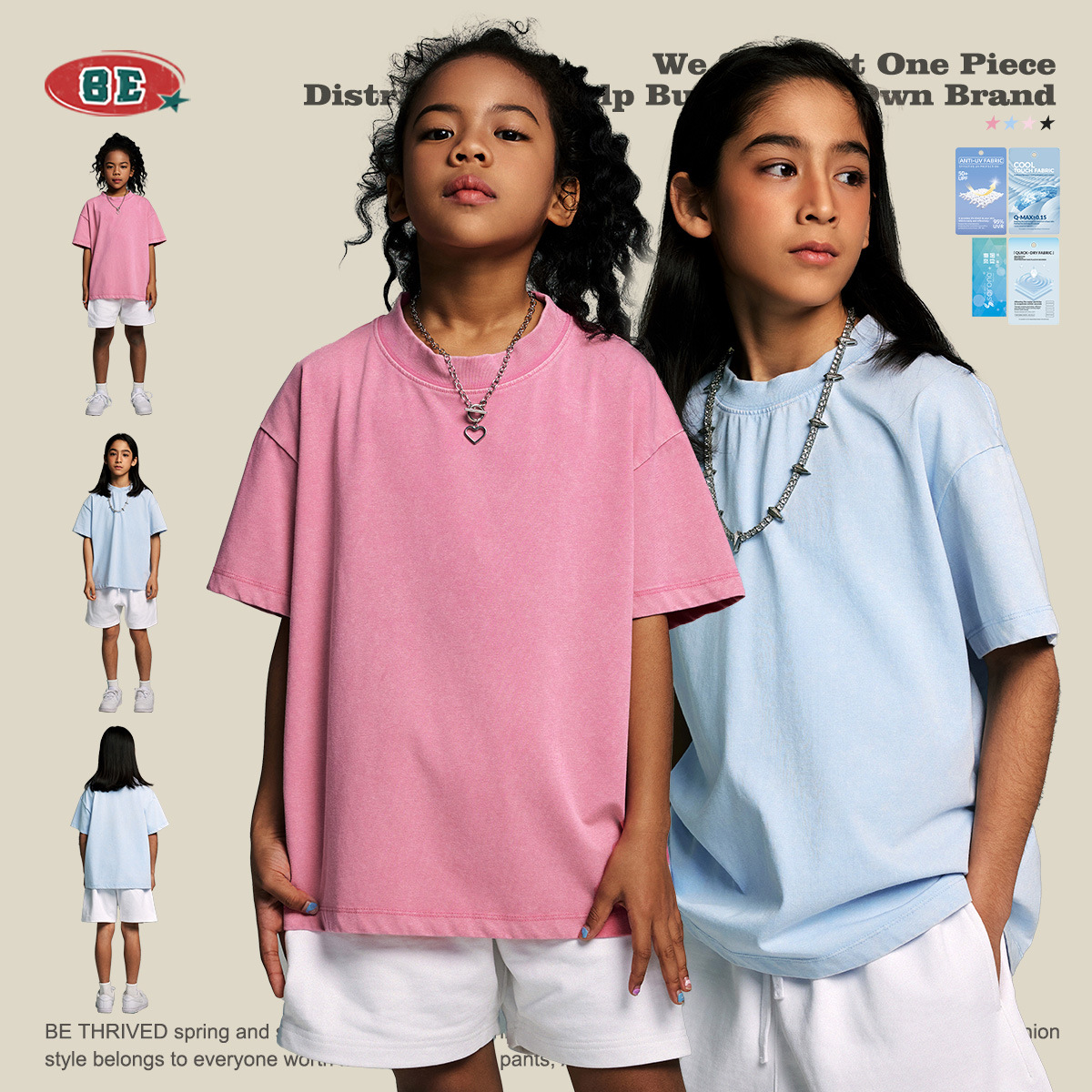 BE ropa para niños 2025 primavera nueva marca de moda ropa para niños medianos y grandes ropa para niños de manga corta transfronteriza camisetas para niños lavadas y desgastadas image 3