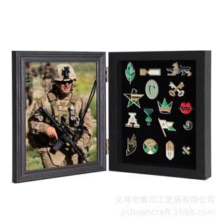 跨境木质开合徽章收纳盒胸针勋章奖章纪念章收藏摆台展示框/相框