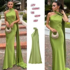 ZA AliExpress ホットスタイル越境外国貿易ヨーロッパとアメリカンスタイルの婦人服気質ライト成熟した背中の開いたストリーマーホルターネックロングスカート