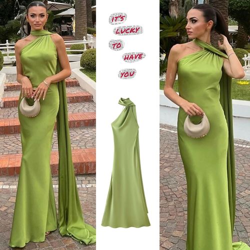 ZA AliExpress Bestseller Cross-Border Foreign Trade Women's Fashion Elegant Light Mature Backless Strappy Halter Neck Long Dress in European and American Style