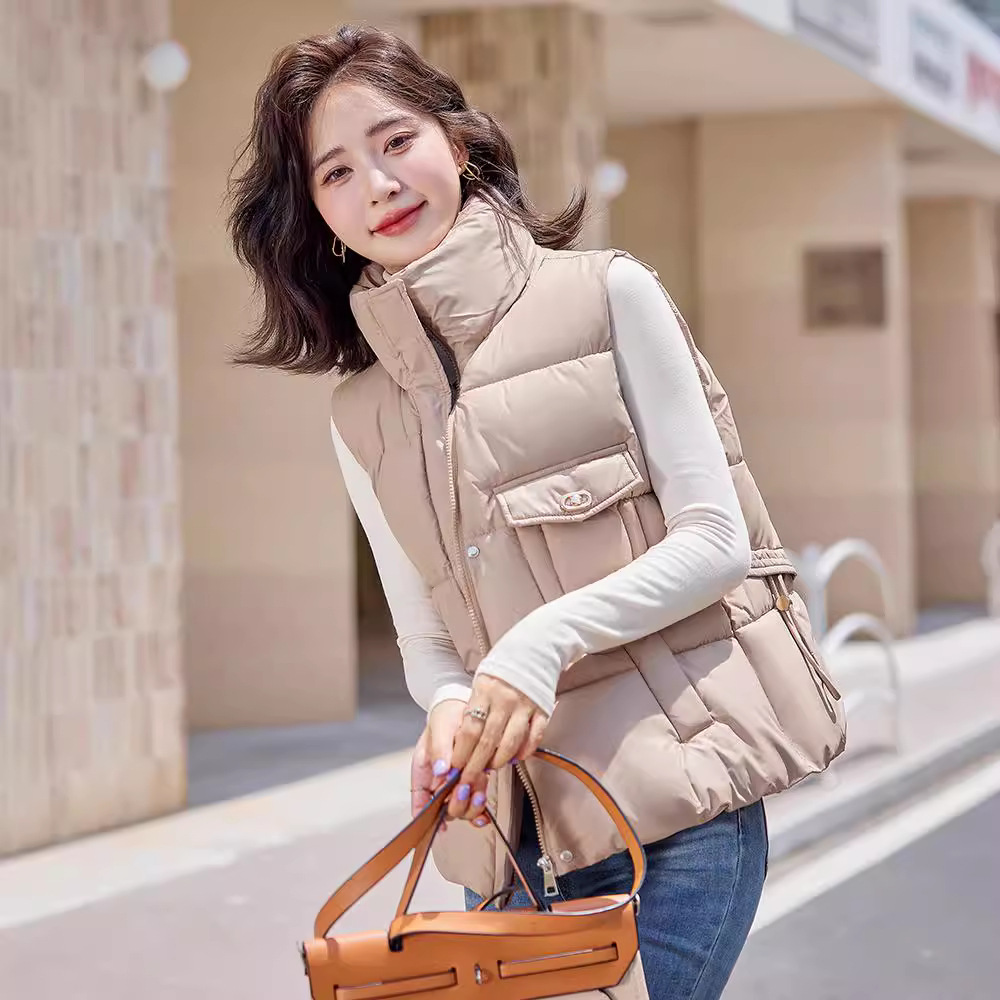 Chaqueta de chaleco de algodón de plumón para mujeres 2024 otoño y invierno nuevo corto suelto y delgado con hombros gruesos chaleco clip