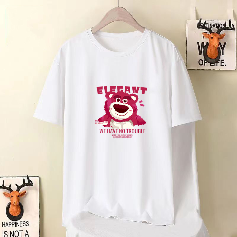 Camiseta de seda de hielo fría Hong Kong vientos bola pequeña camiseta de cuello redondo de manga corta moda para hombres y mujeres con una variedad de ropa casual para parejas
