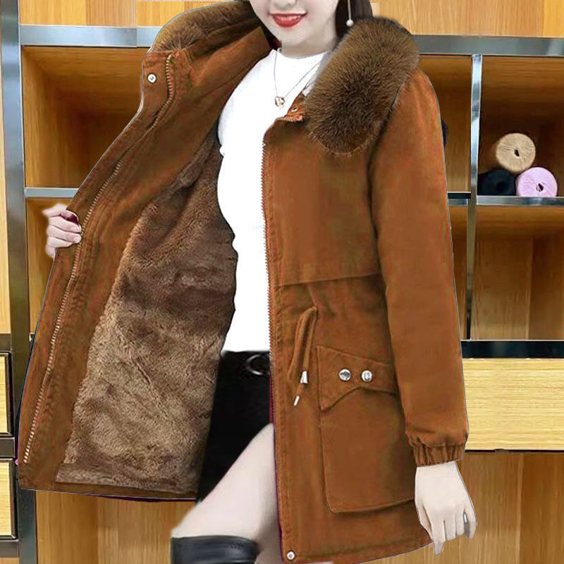 Parker Mid-Length Cotton Coat Winter New Women's Loose Fleece-Lined Cotton Coat Cashmere down Cotton Jacket Thickeneded Jacket