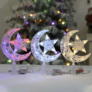 Cross-Border Wholesale Star and Moon Decoration Tree Top Star Vertical Five-Pointed Star Christmas Decoration Supplies Holiday Creative Pendulum