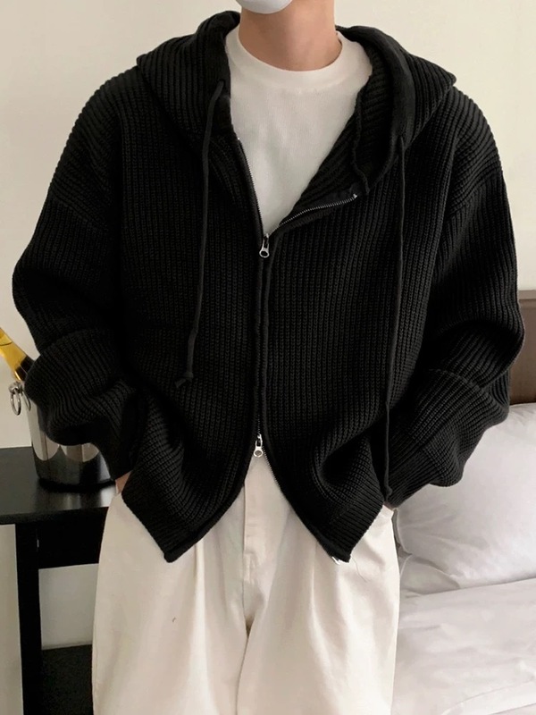 慵懒风连帽针织衫外套男秋冬季通勤穿搭韩系宽松高级感毛衣|undefined