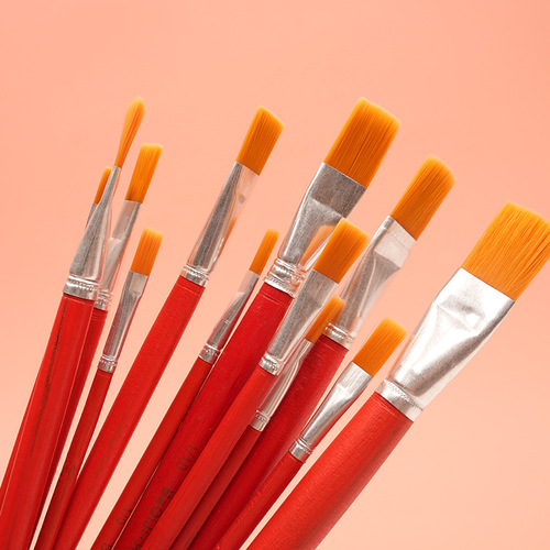 Single red rod nylon hair brush gouache watercolor oil painting acrylic painting pen set of 12 lipstick grinding brushes