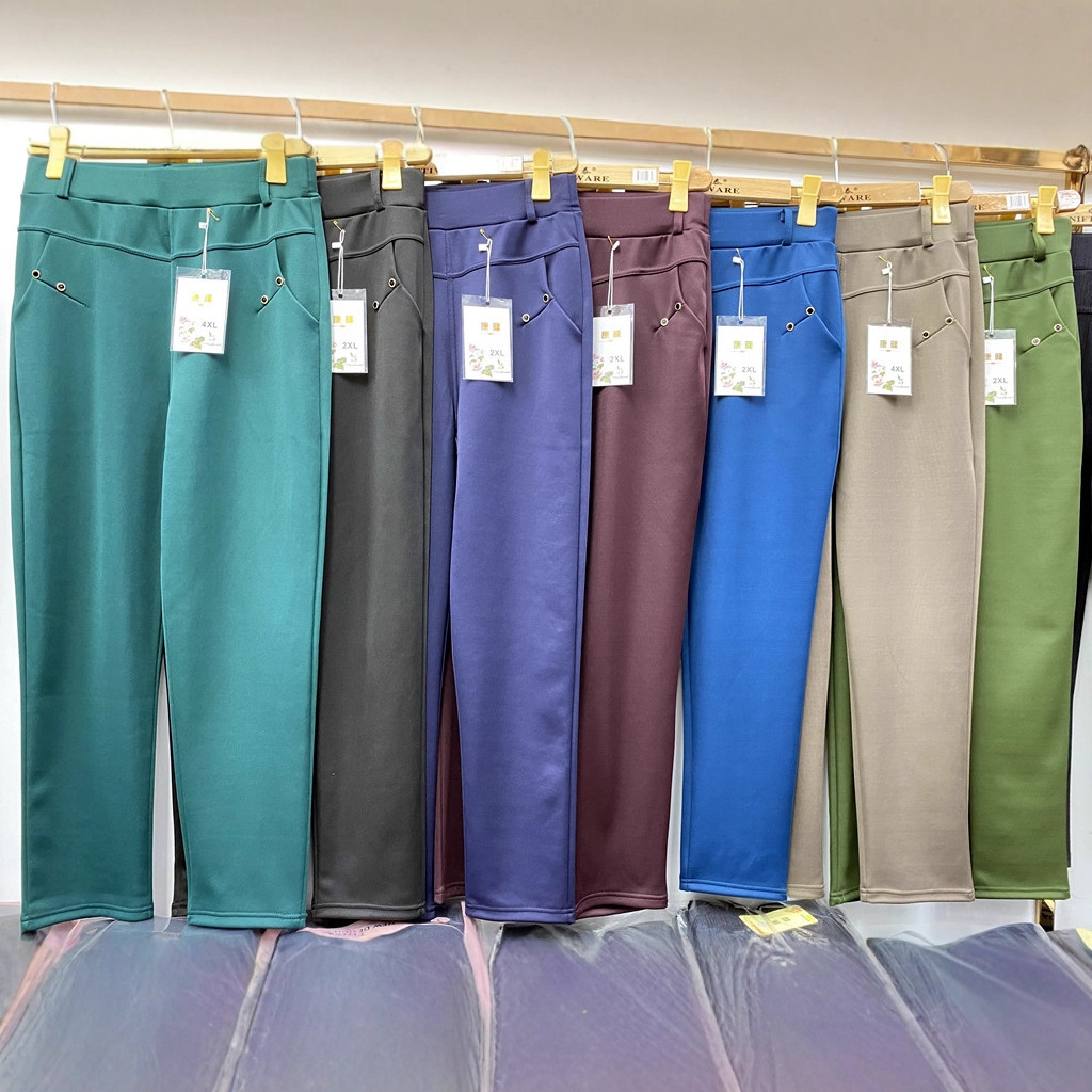 直贡呢休闲裤女裤2025秋冬新款中老年妈妈宽松弹力小脚裤