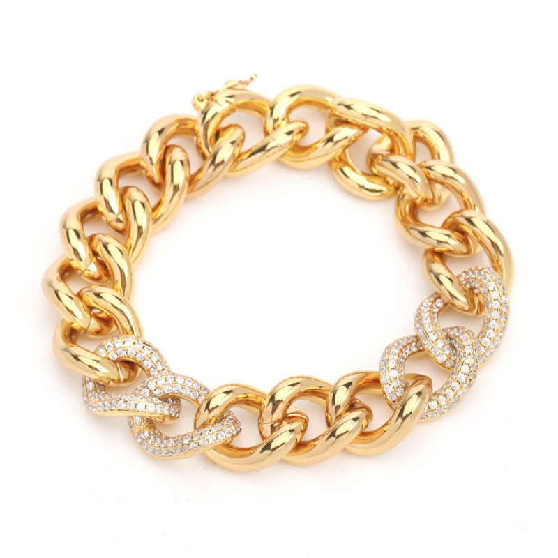 European and American style exaggerated Cuban chain bracelet female zircon 18K gold necklace jewelry ins jewelry cross-border hot sale