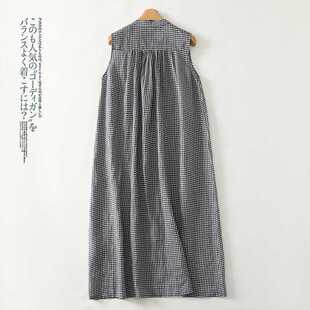 Real Shot Dress Sleeveless Multi-Pleated Long Artistic Simple Shirt Dress Plaid Print Women's Summer
