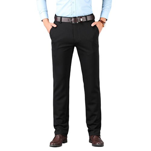 Autumn and winter thick men's casual pants, medium straight waist, elastic loose pants, business non-iron father's dress