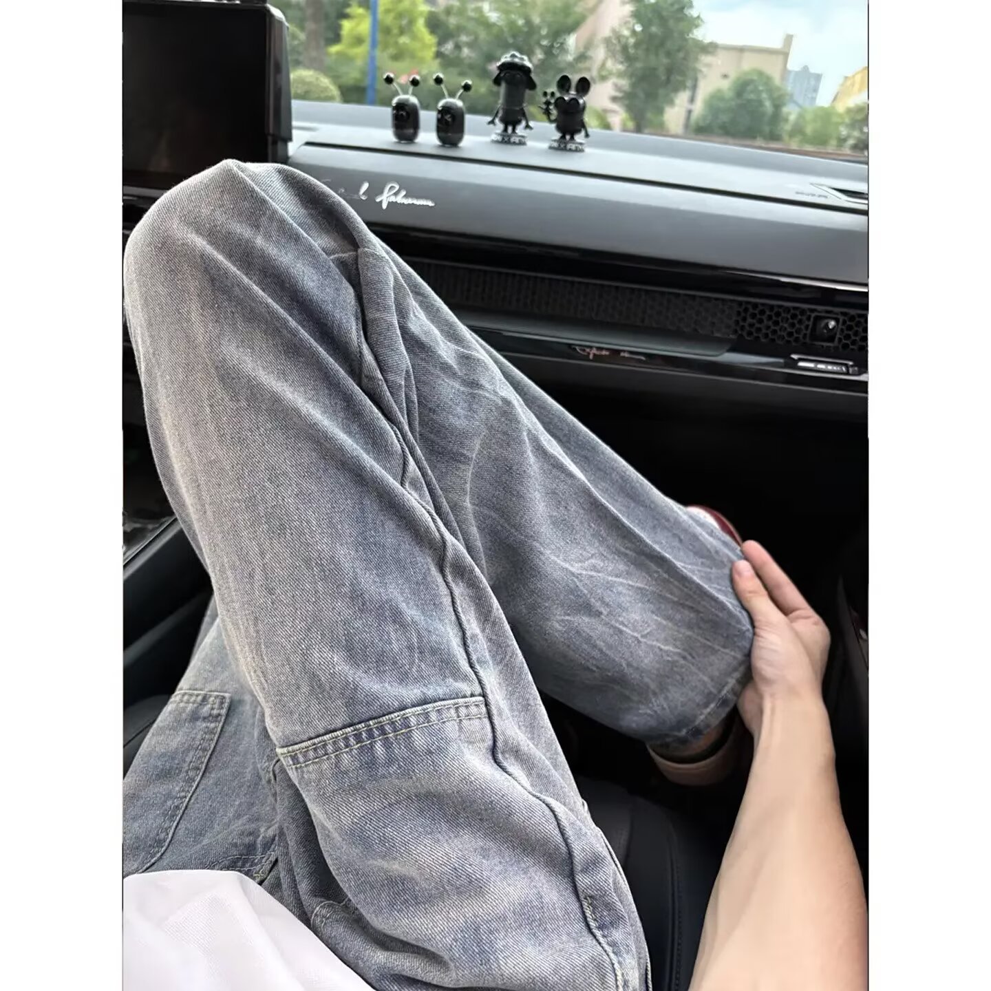 美式复古闪电纹牛仔裤男装2026新款潮牌口袋设计宽松休闲直筒裤子