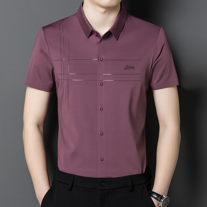 Laser Film Cardamine Traceless Shirt Summer Middle-aged and Young Men's Short-sleeved Shirt Business Casual Ice Silk Thin Jacket Laser Film Cardamine Traceless Shirt Summer Middle-aged and Young Men's Short-sleeved Shirt Business Casual Ice Silk Thin Jacket