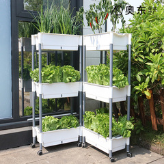 Balcony vegetable pot lazy flower pot family multi-layer stackable mobile stand outdoor rectangular plastic pot factory wholesale