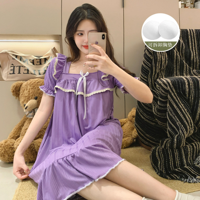 Fábrica directa de verano pijama chica tira de leche pijama con almohadilla de pecho dulce ropa de hogar largo comercio exterior