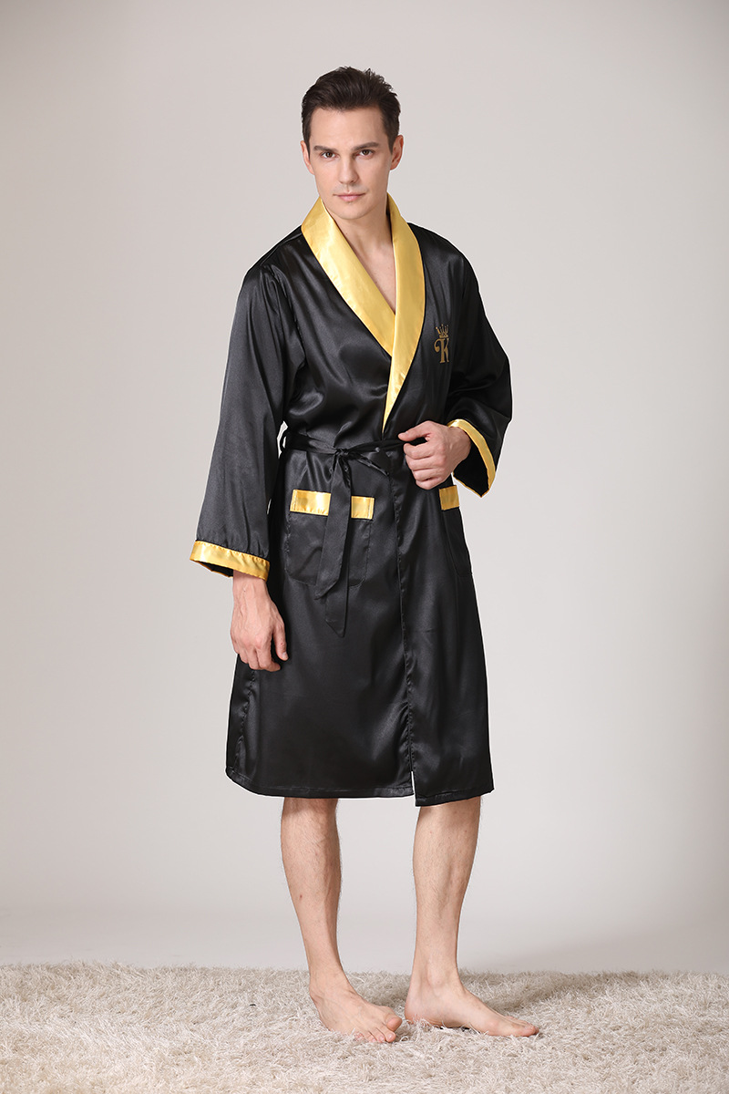 men's summer silk bathrobe pajamas men's summer thin ice silk pajamas plus size bathrobe home clothes_voghion.com