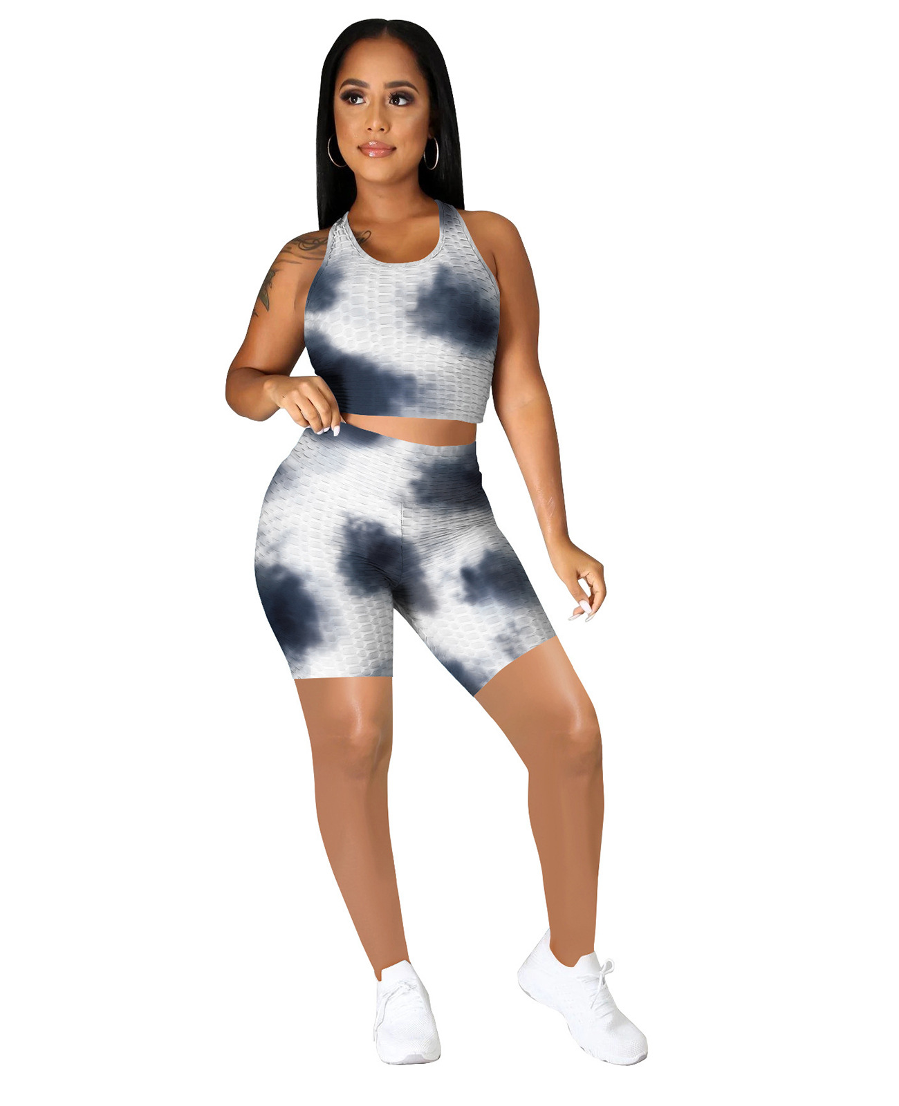 tie-dye stretch top and short set Nihaostyles wholesale clothing vendor NSMDJ75074