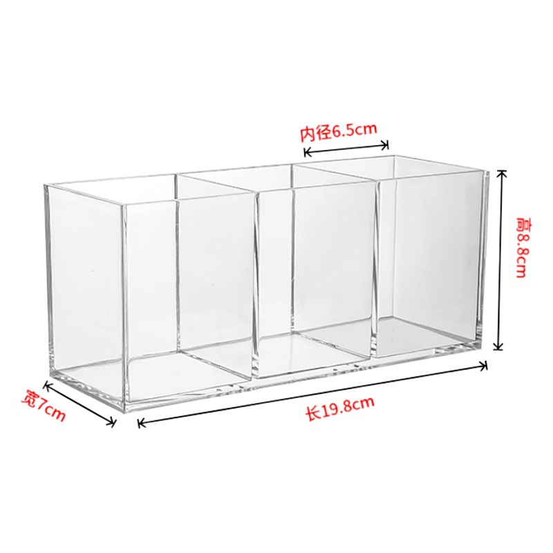 Escritorio caja de almacenamiento de pincel de maquillaje acrílico 3-rejilla contenedor de almacenamiento de cosméticos lápiz papelería almacenamiento