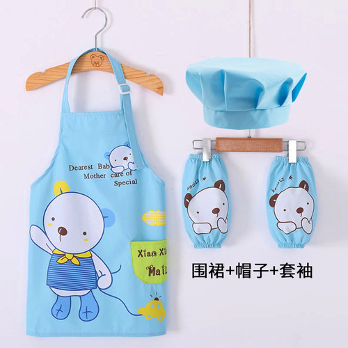 Children's apron, hat, sleeves, waterproof and oil-proof, three-piece kitchen baking set for kindergarten primary school students, 6-12 years old