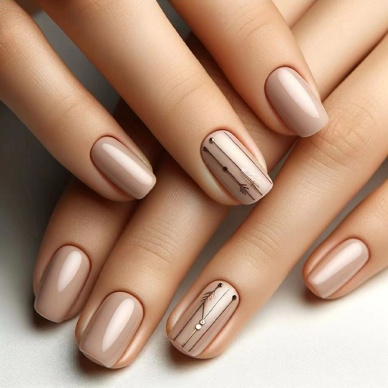Foreign trade autumn and winter Maillard wind white Joker temperament gentle brown short 24 pieces wearable nail patch