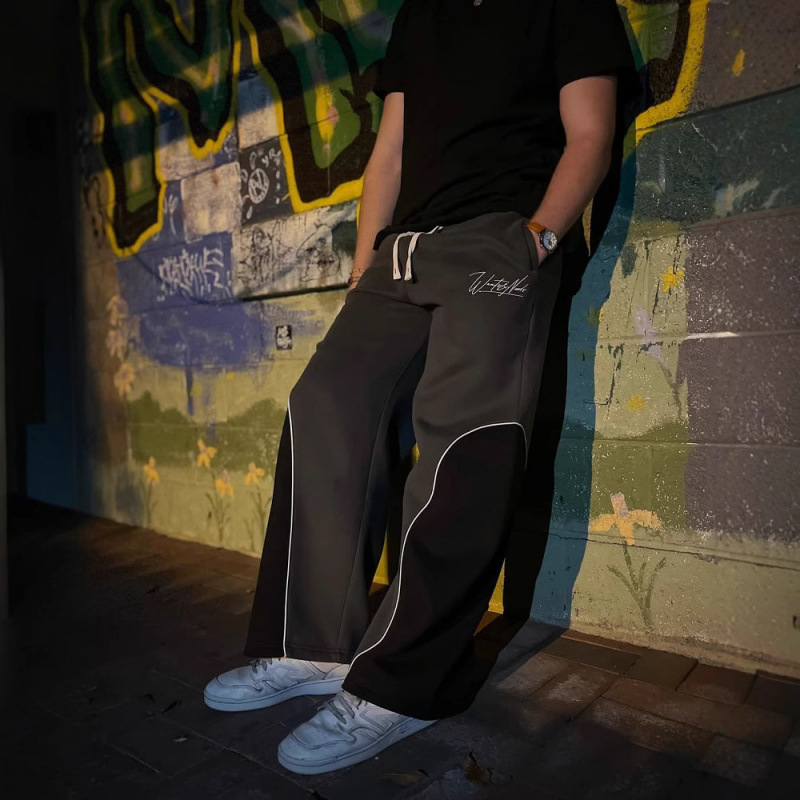 European and American Wholesale Cross-Border Elastic Drawstring Sweatpants Printed Color-Blocking Casual Long Pants High Street Hip-Hop Rap Streetwear Y2K