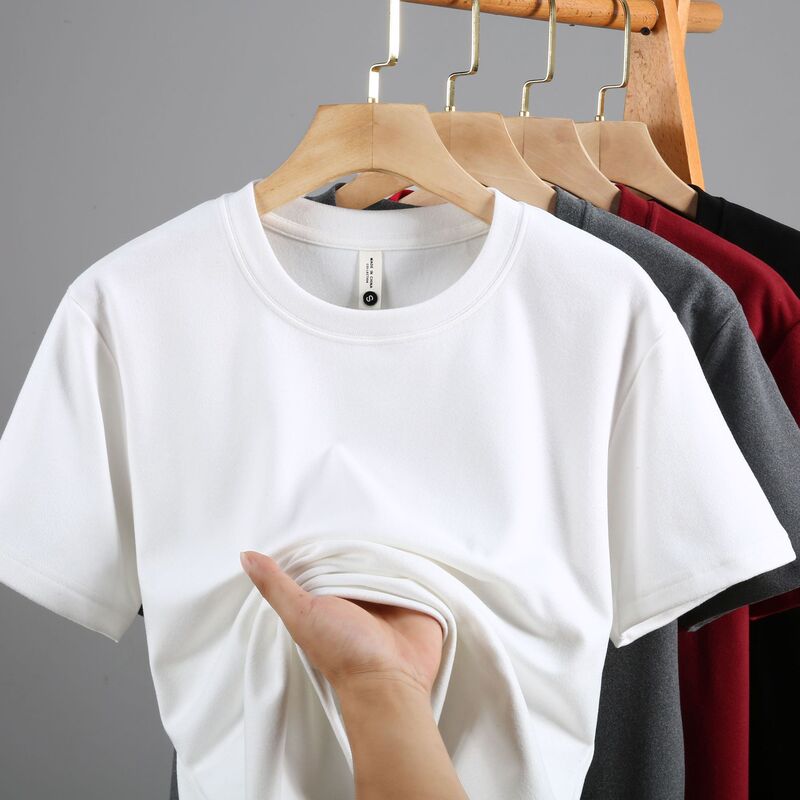 280g Double-Sided Velvet Half-Sleeved T-Shirt Thickeneded Round Low-Neck Warm Slim Short-Sleeved Bottoming Shirt Trendyy T-Shirt Top