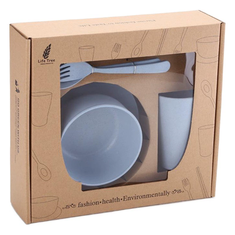 Посуда из пшеничной соломы костюм портативная пластиковая подарочная посуда костюм тарелка для плевания кости чашка Ложка Вилка палочки для еды чаша тарелка