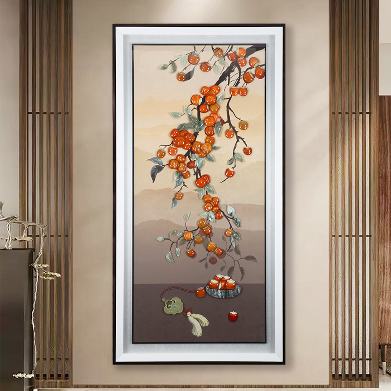 高端上档次大玄关装饰画大气正对门尺寸竖版事事如意玉雕挂画入户