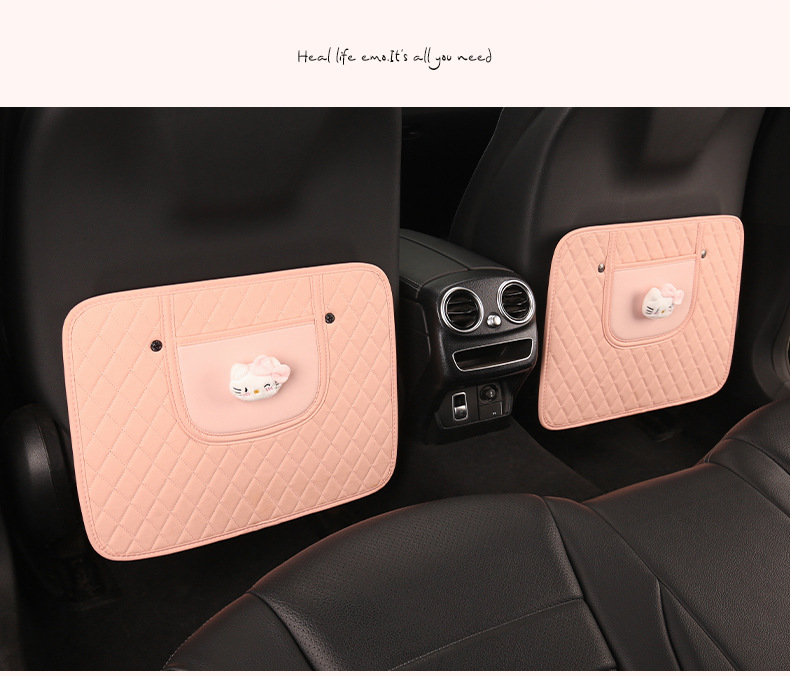 Cute Car Seat Back Anti-Kick Pad, Car Seat Back Anti-Dirt Pad with Storage Pocket, Children's Rear Seat Anti-Kick Pad