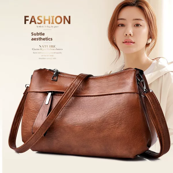 2026 New Model Middle-Aged Women's Bag, Three-Layer Large Capacity Shoulder Crossbody Soft Leather Light Luxury Mom Bag, Stylish and Versatile, Cross-Border