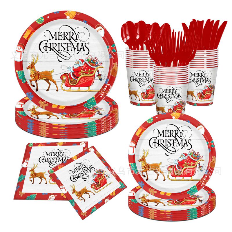 Cross-Border New Product Christmas Santa Claus Elk Disposable Tableware Set Party Supplies Disposable Paper Plates