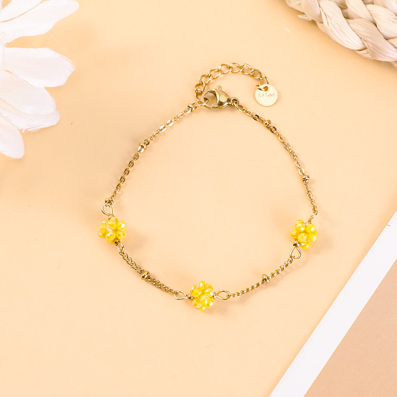 5g Weight Bracelets Classification 304 Stainless Steel Chain Material cable chain Chain Type 1 Piece Quantity Holiday, Daily Occasion 304 Stainless Steel, Artificial Crystal Material Flower Pattern All Seasons Season Women's Gender Plating Design Sweet, Classic Style Style Sweet Classic Style Flower 304 Stainless Steel Artificial Crystal Cable Chain Bracelets In Bulk 9