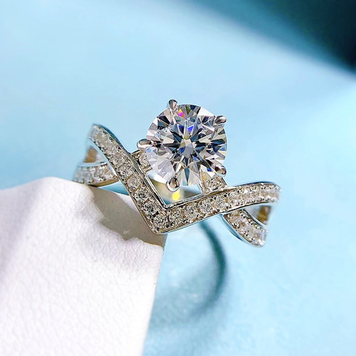 Mujing Jewelry  New S925 Silver Classic One Carat White Diamond Ring Women's European and American Diamond Ring Wedding Ring