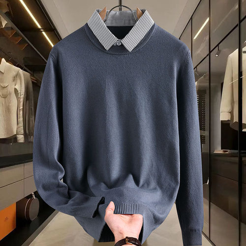 Men's 2024 Business Warm Autumn/Winter Knit Top with Pseudo Double-Sleeve Sweater