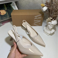 New pointed milky white light mouth high-heeled heel with exposed heel and white toe cover, with straps and slim heels for women