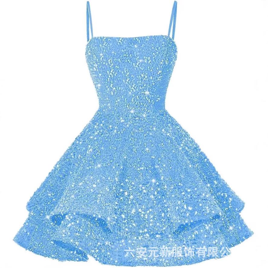 Comercio exterior de Europa y América Amazon nuevo cinturón de sequillas sexy cuello en V corto vestido de baile de fiesta