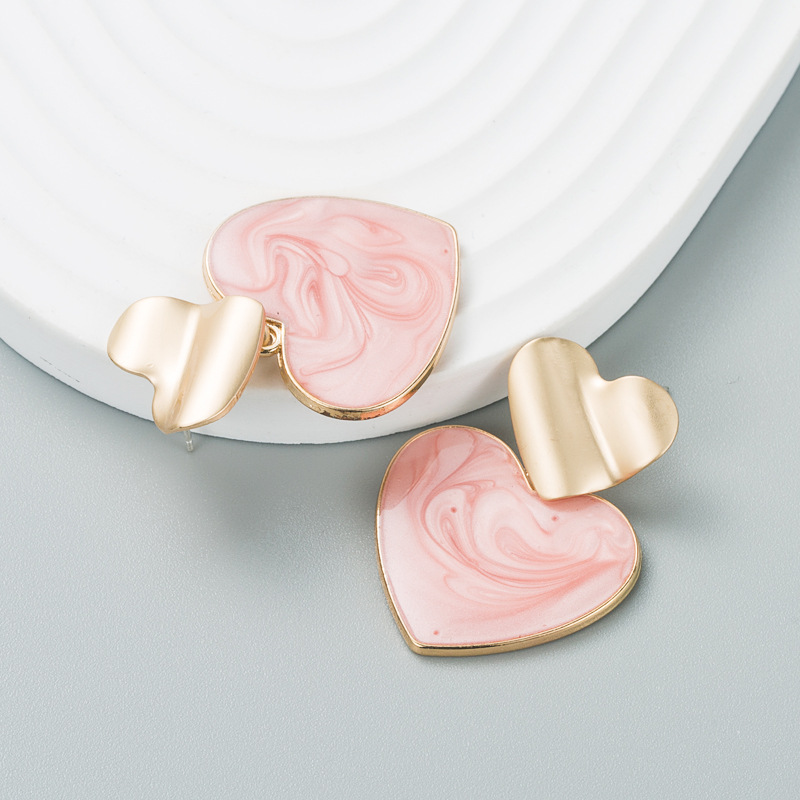 Fashion Contrast Color Alloy Heart-shaped Enamel Earrings display picture 6